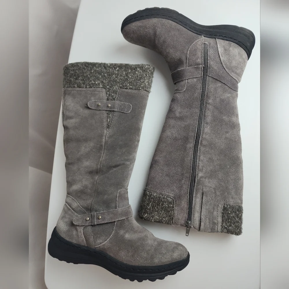 BareTraps Gray Sweater Cuff & Suede Faux Fur Lined Tall Boots 9 M Warm Winter